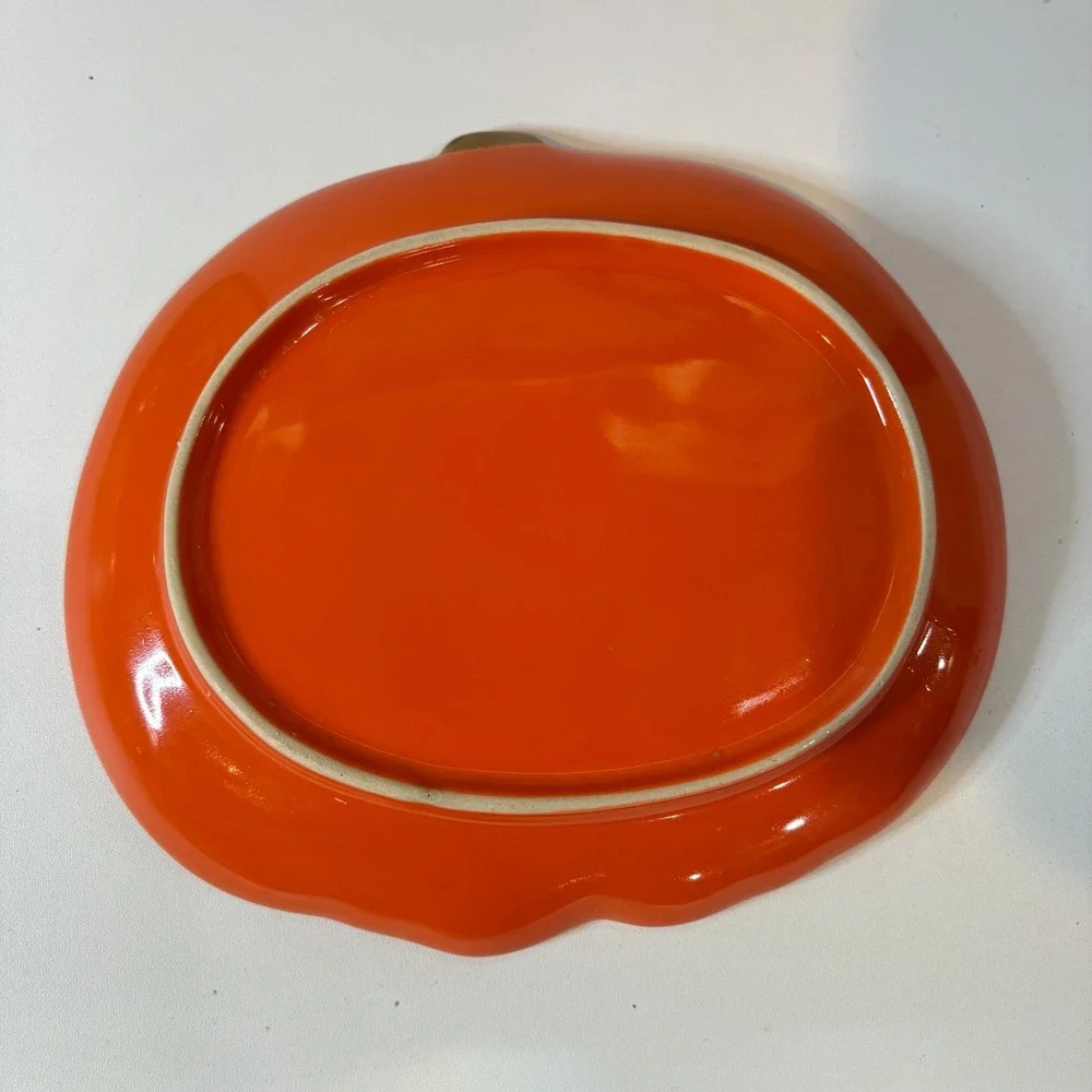 Orange Pumpkin Ceramic Serving Platter Fall Autumn Harvest Decorative Dish 9.5in